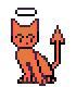 simple pixel art of a red cat with a halo and pointy tail